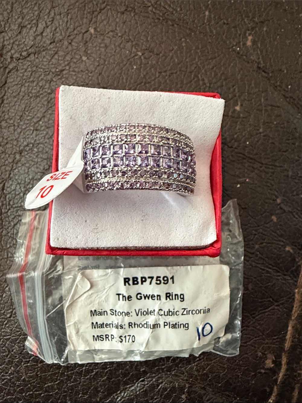 The Gwen Ring — Violet Cubic Zirconia Rhodium-Plated Statement Band